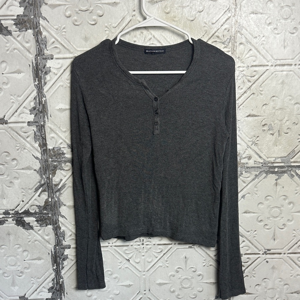 Brandy Melville Charcoal Henley  Long Sleeve Top